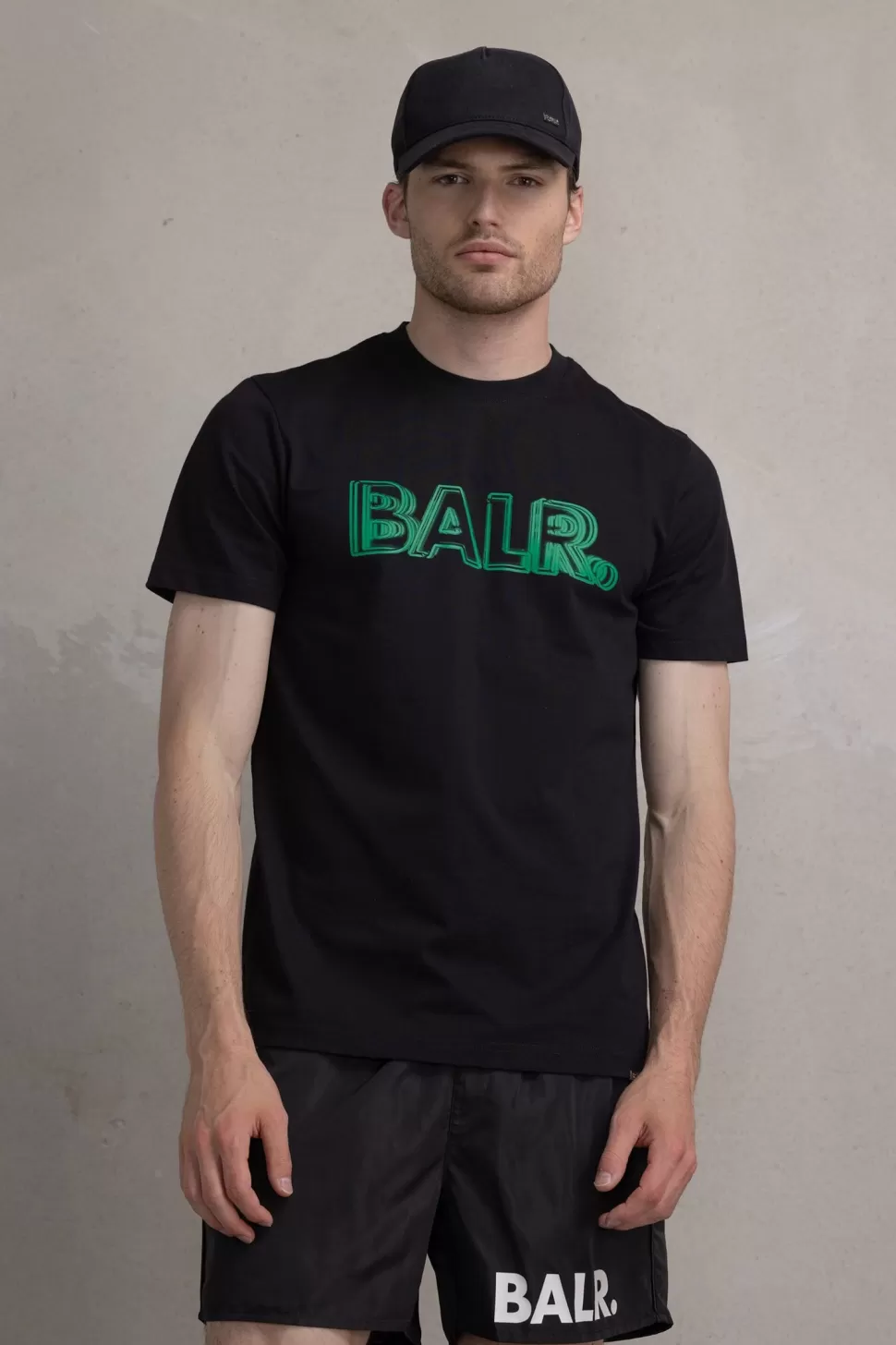 T-Shirts*BALR. Olaf Straight Neon Brand T-Shirt Jet Black/Putting Green